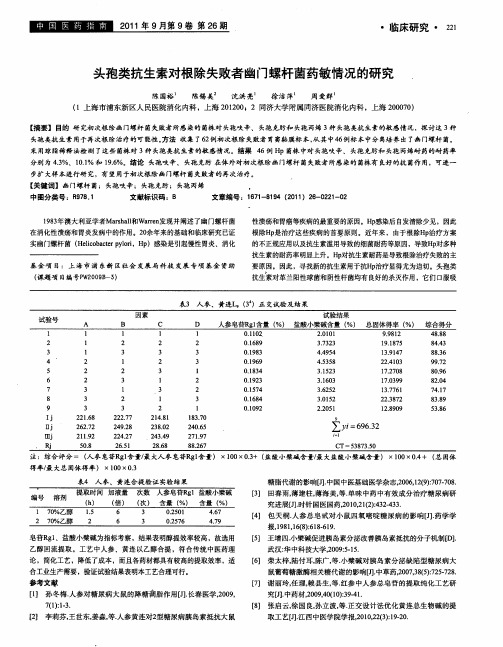头孢类抗生素对根除失败者幽门螺杆菌药敏情况的研究.