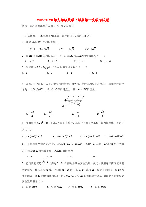 2019-2020年九年级数学下学期第一次联考试题