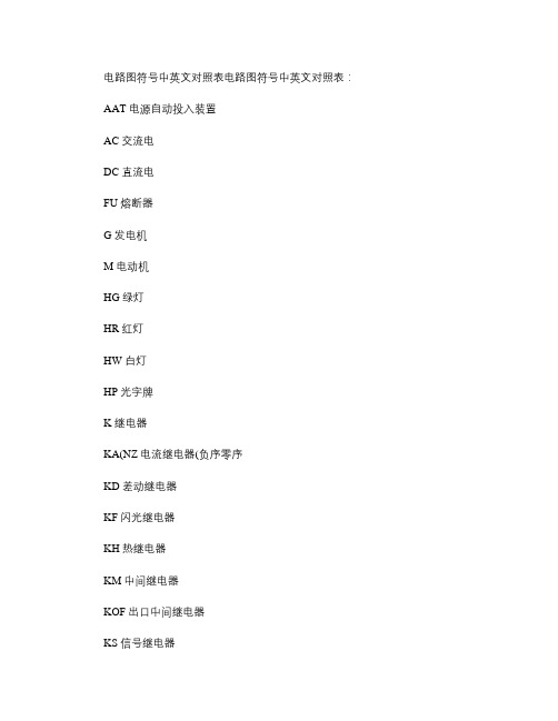 电路图符号中英文对照表概要