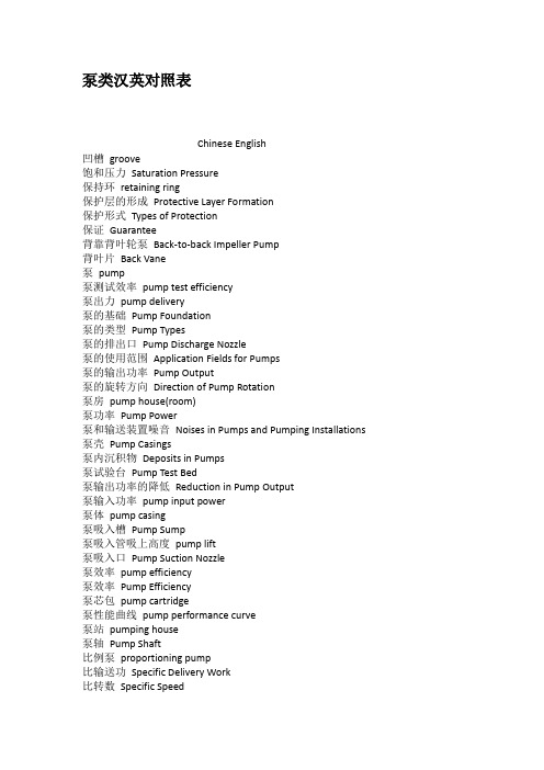 泵类汉英对照表