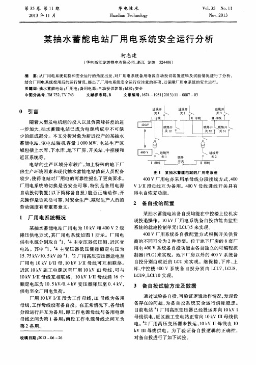 某抽水蓄能电站厂用电系统安全运行分析