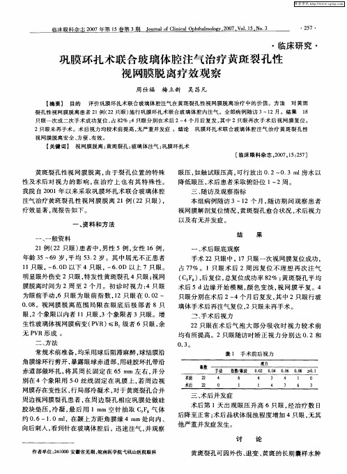 巩膜环扎术联合玻璃体腔注气治疗黄斑裂孔性视网膜脱离疗效观察