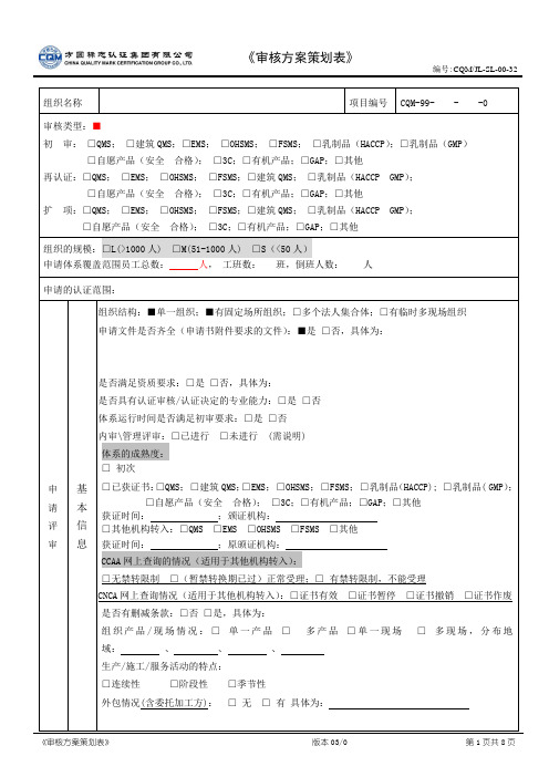 审核方案策划表(JL-SL-00-32)