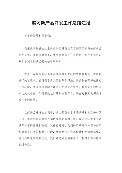 实习新产品开发工作总结汇报