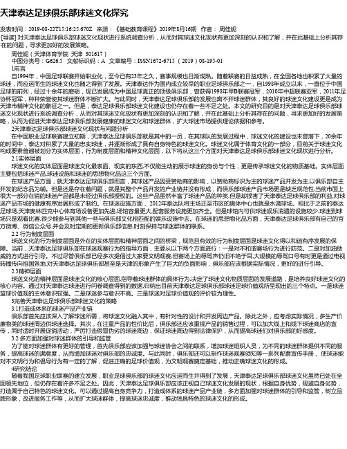 天津泰达足球俱乐部球迷文化探究
