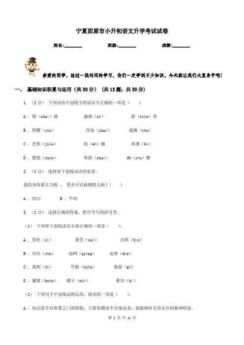宁夏固原市小升初语文升学考试试卷