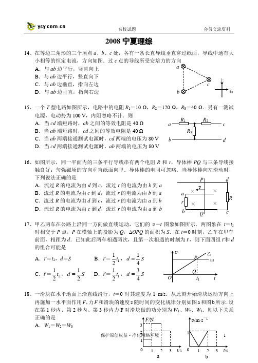 2008宁夏理综