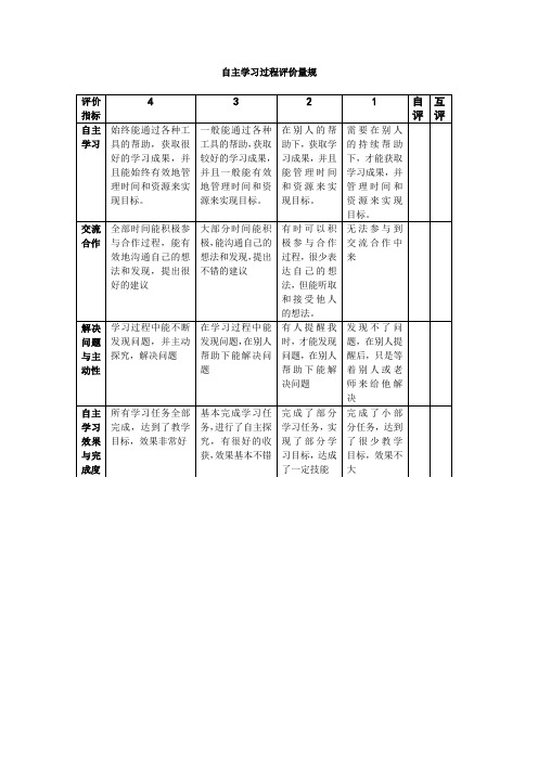 自主学习过程评价量规
