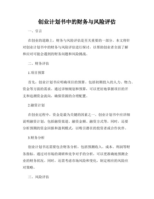 创业计划书中的财务与风险评估