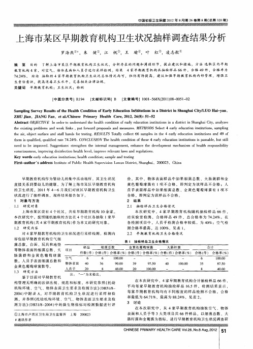 上海市某区早期教育机构卫生状况抽样调查结果分析