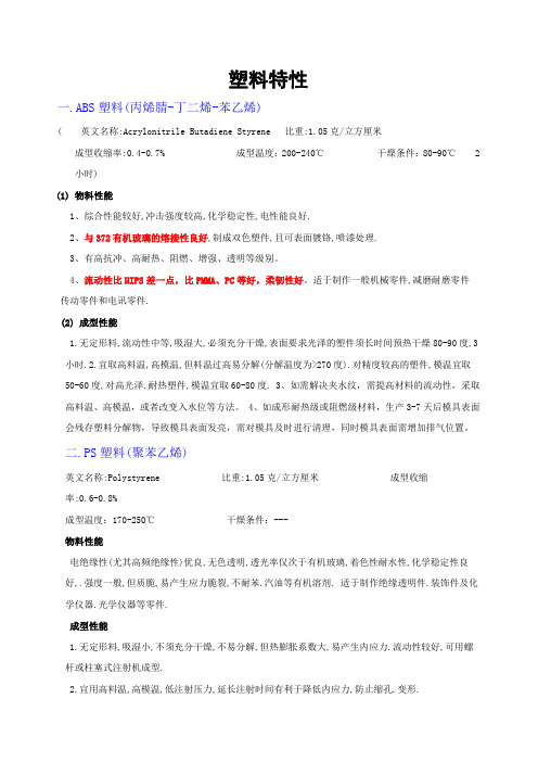 各种塑料特性(ABSPPPEPBTPOM)