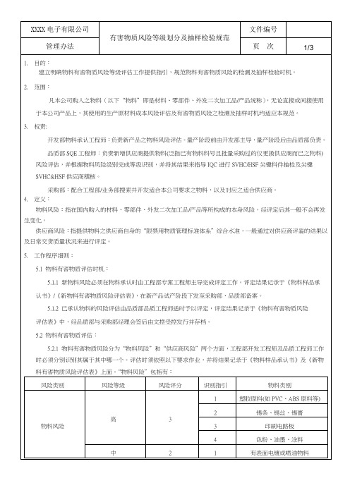 有害物质风险等级划分及抽样检验规范