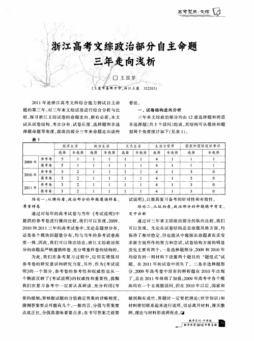 浙江高考文综政治部分自主命题三年来走向浅析