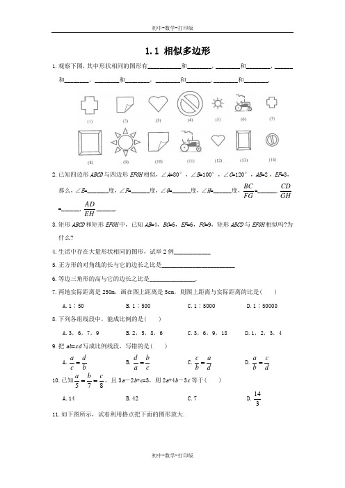 青岛版-数学-九年级上册-1.1 相似多边形 练习