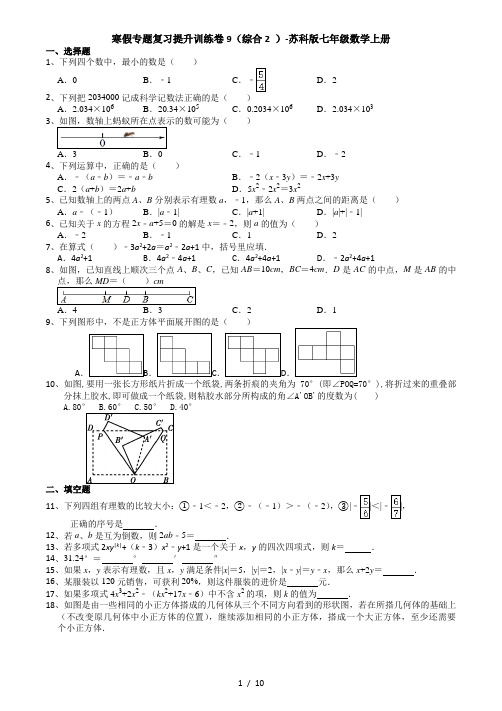 寒假专题复习提升训练卷9(综合2 )-苏科版七年级数学上册