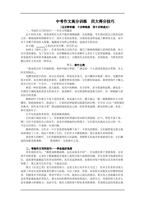 中考作文高分训练 四大得分技巧(五分钟审题  十分钟构思  四十分钟成文)