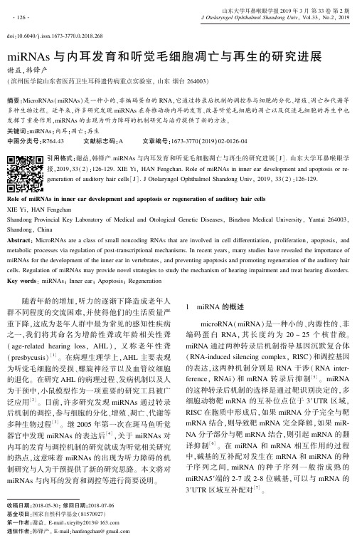 ｍｉＲＮＡｓ 与内耳发育和听觉毛细胞凋亡与再生的研究进展