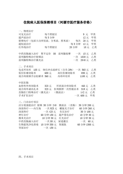 住院病人医保报销项目