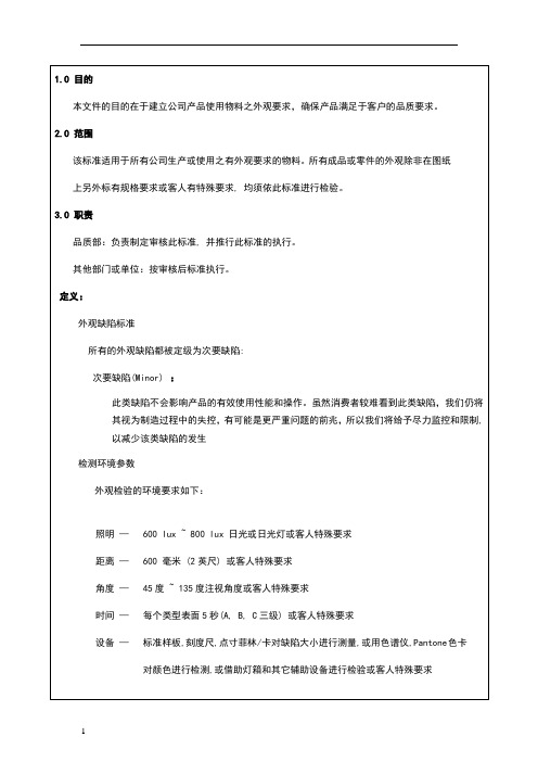 外观判定标准