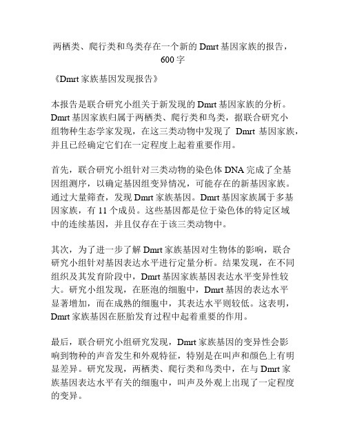 两栖类、爬行类和鸟类存在一个新的Dmrt基因家族