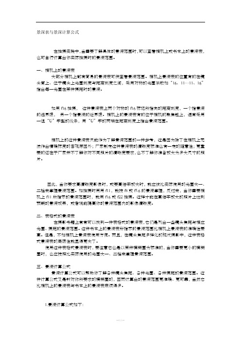 景深表与景深计算公式