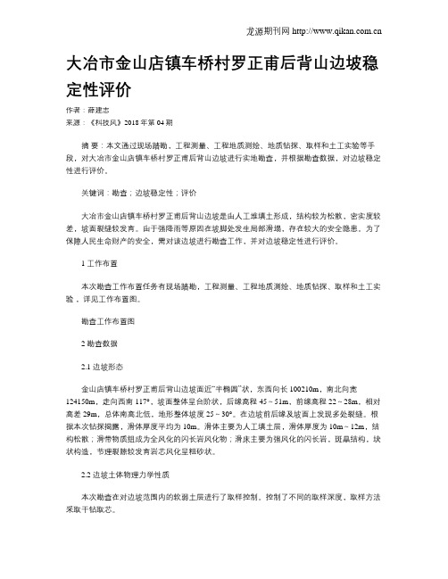 大冶市金山店镇车桥村罗正甫后背山边坡稳定性评价