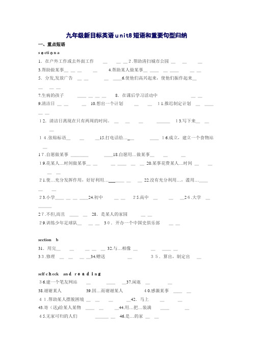 自-九年级unit8重点短语句型 