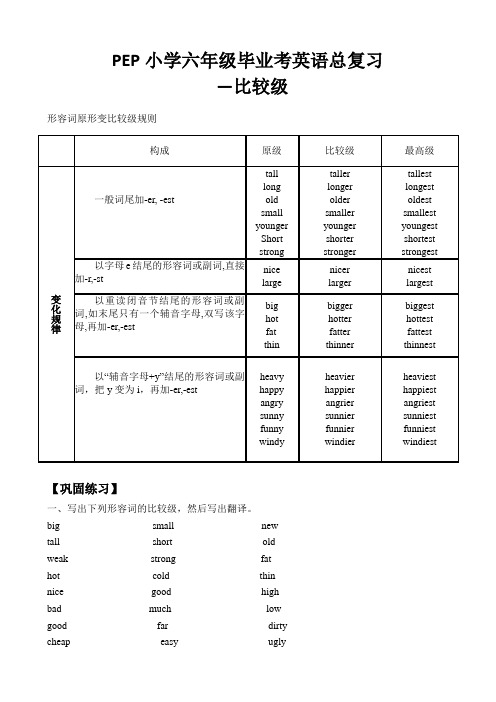 PEP小学六年级英语毕业考复习专项-- 比较级