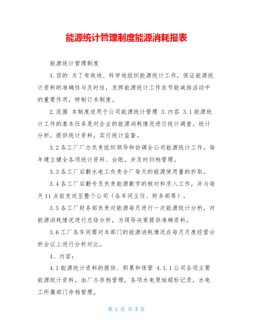 能源统计管理制度能源消耗报表