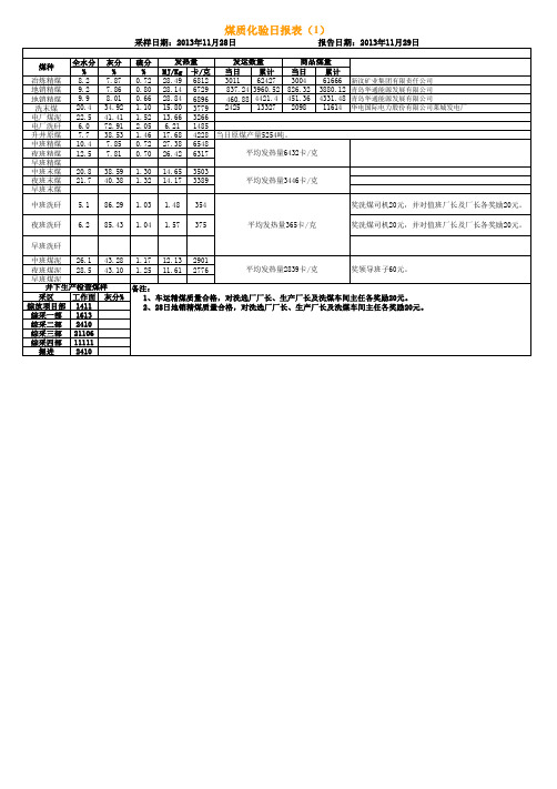 矿井煤质日报表模板