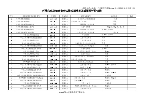 环境与职业健康安全法律法规清单及适用性评价记录