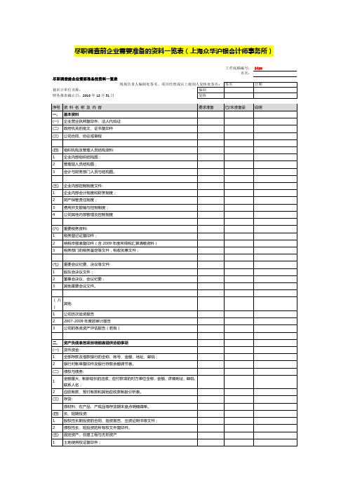 尽职调查索要准备的资料清单