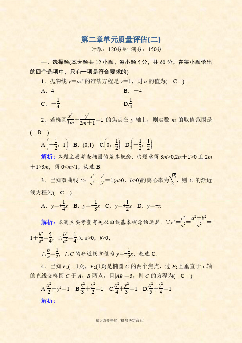 2020-2021学年人教A版数学选修2-1课时作业：第二章 圆锥曲线与方程 单元质量评估(二)