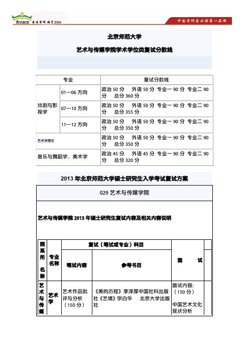 2013年北师艺术与传媒学院复试分数线及复试方案
