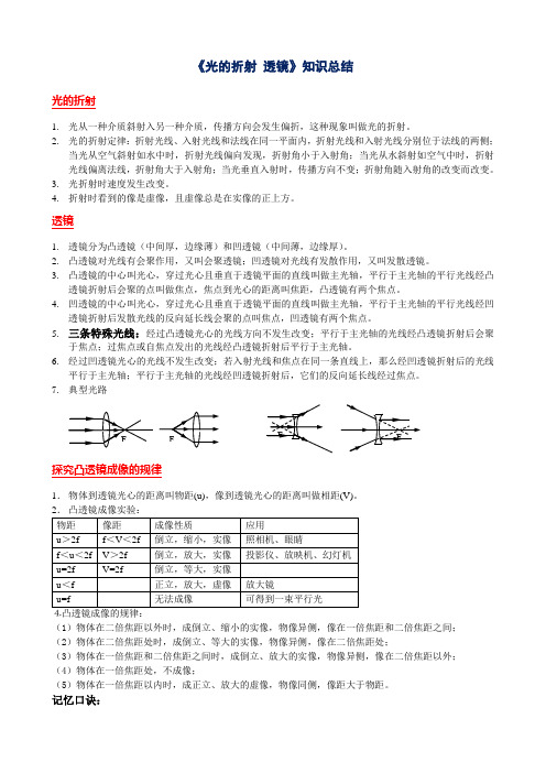 4《光的折射 透镜》知识总结