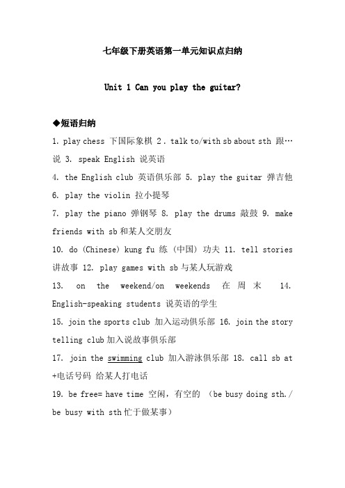 七年级下册英语第一单元知识点归纳