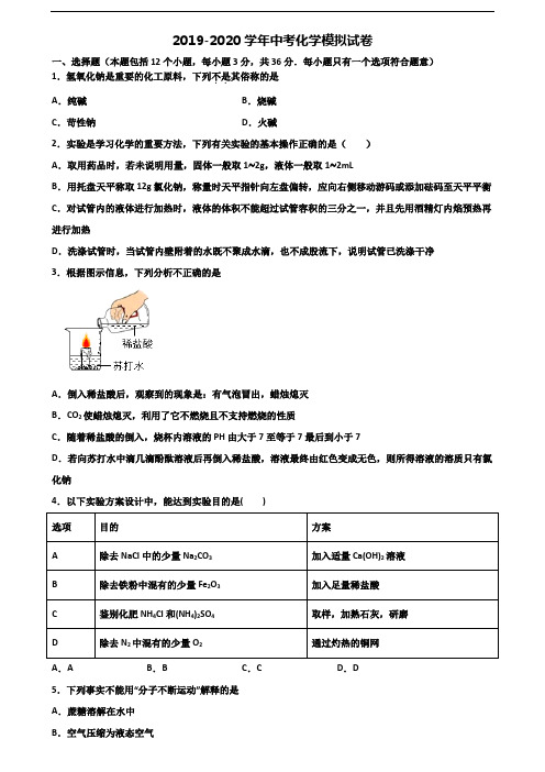 [合集3份试卷]2020永州市名校中考化学学业质量监测试题