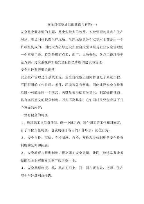 安全自控型班组的建设与管理(一)