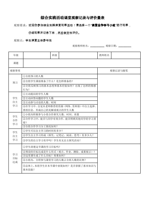 综合实践—课堂观察量表(学生角度)