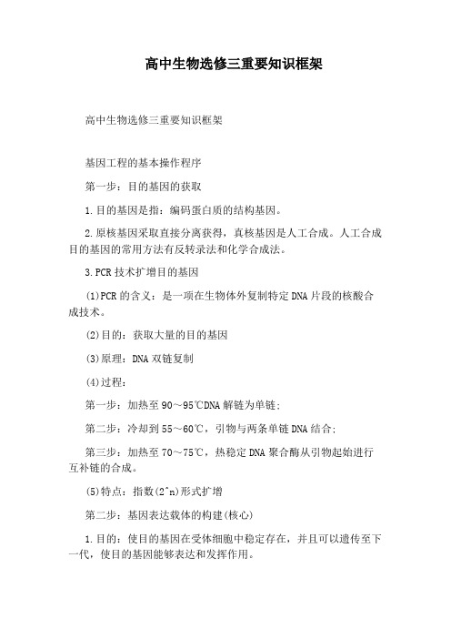 高中生物选修三重要知识框架