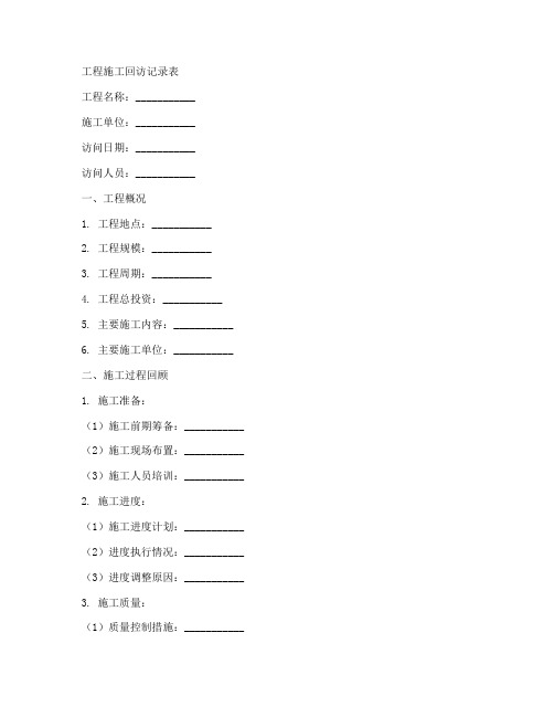 工程施工回访记录表