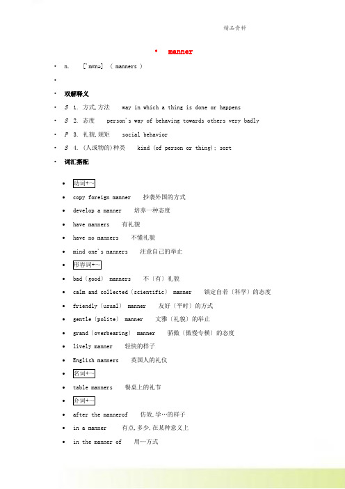 高中英语单词天天记manner素材
