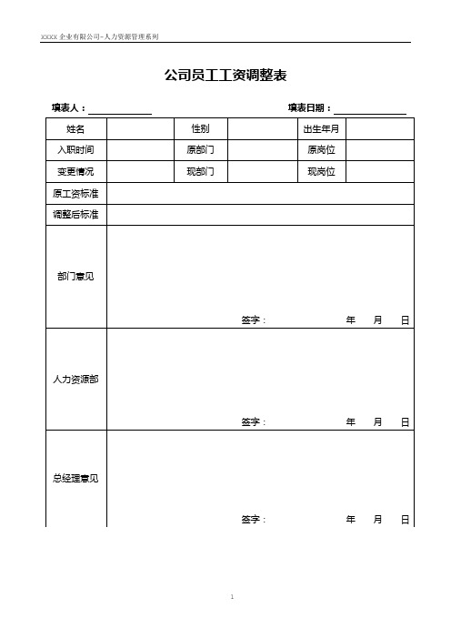 公司员工薪资调整表模板