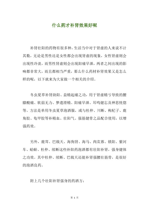 什么药才补肾效果好呢