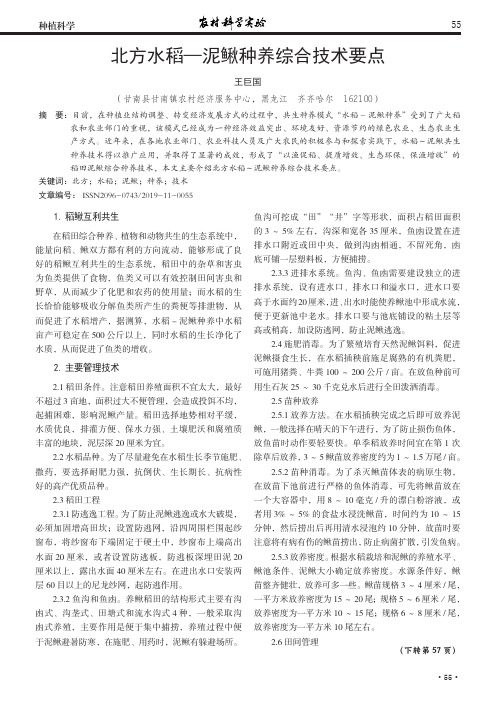 北方水稻—泥鳅种养综合技术要点