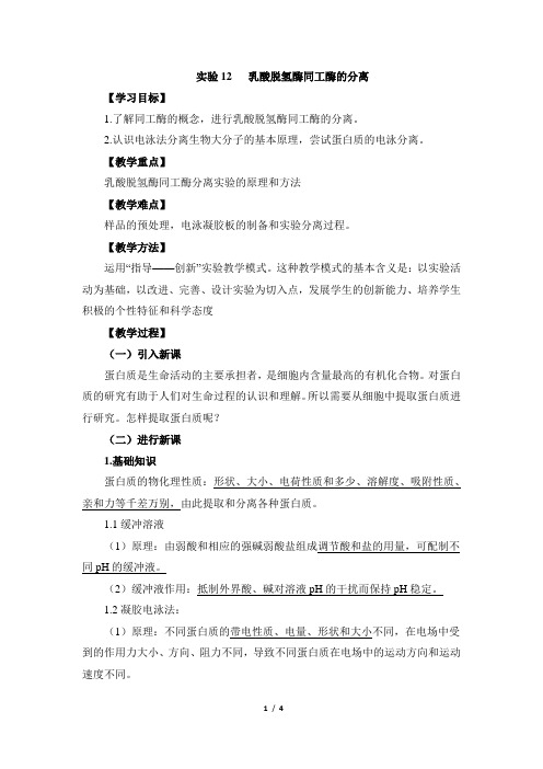 浙科版高中生物选修1《乳酸脱氢酶同工酶的分离》教案