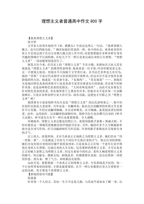 理想主义者普通高中作文800字