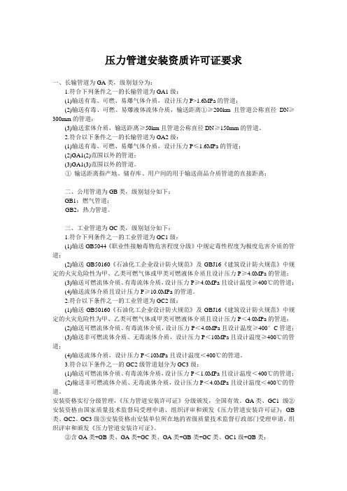 压力管道安装资质许可证要求