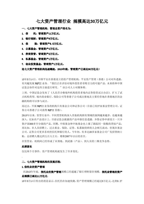 七大资产管理行业 规模高达30万亿元