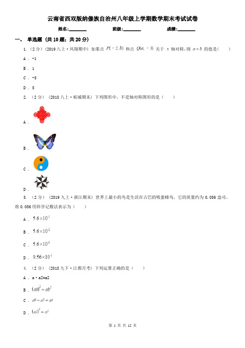 云南省西双版纳傣族自治州八年级上学期数学期末考试试卷